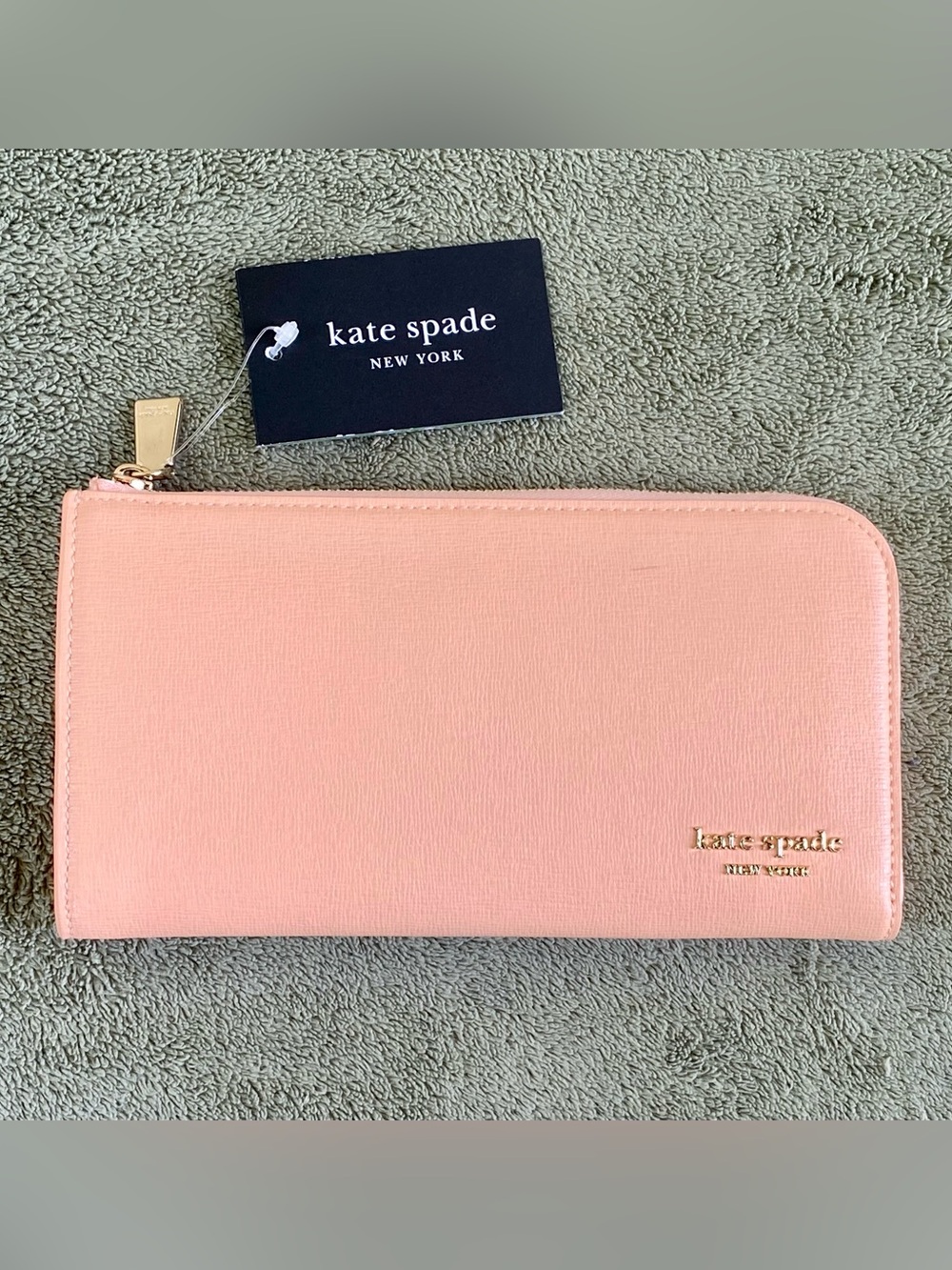 New Kate Spade Light Cantaloupe Melon Peach Lrg Saffiano Leather Cont Wallet